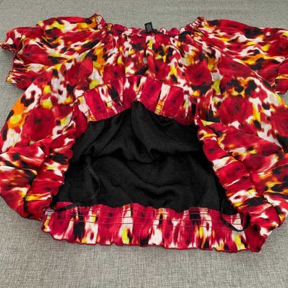 Alfani Women's Floral Pleated Blouse Size 22W Cap Sleeve Red Yellow White Lined - Picture 10 of 15